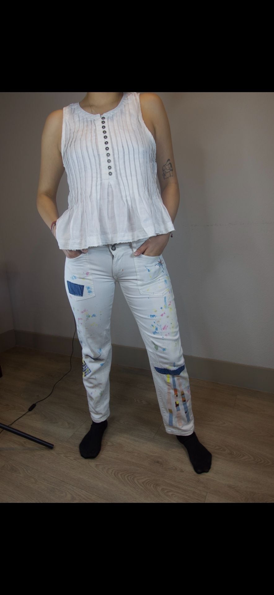 Pilcro by Anthropologie Paint Splatter Patched Carpenter Pants Size 26 2