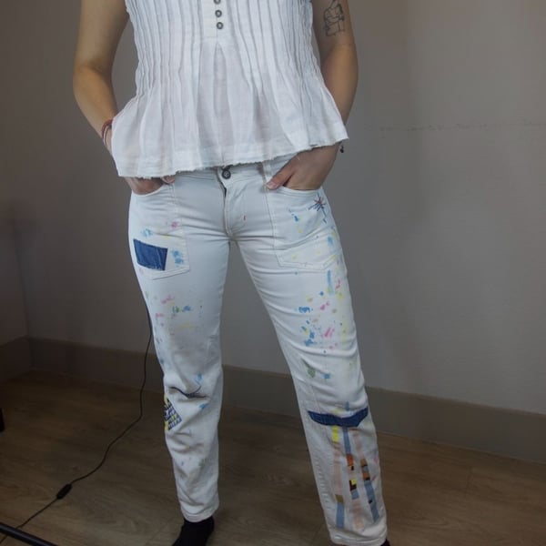 Pilcro by Anthropologie Paint Splatter Patched Carpenter Pants Size 26