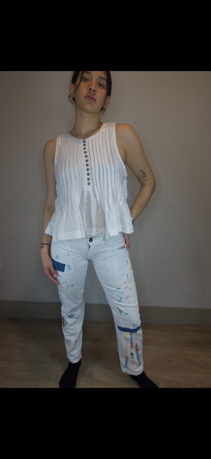 Pilcro by Anthropologie Paint Splatter Patched Carpenter Pants Size 26 10