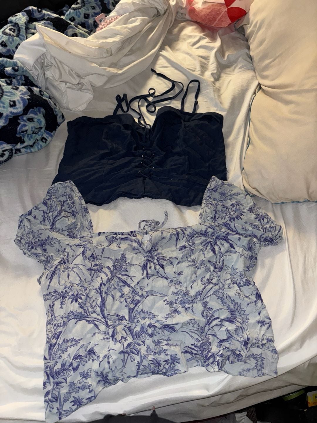 rue21 Navy Blue Lace-Up Smocked Cami Crop Top Size 1X 1