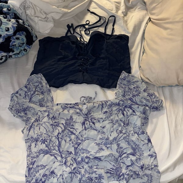 rue21 Navy Blue Lace-Up Smocked Cami Crop Top Size 1X