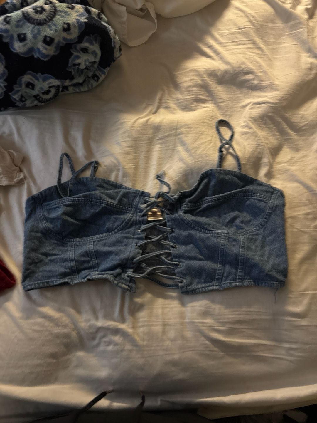 Dizzy Lizzy Denim Lace-Up Bustier Crop Top Size XL 2