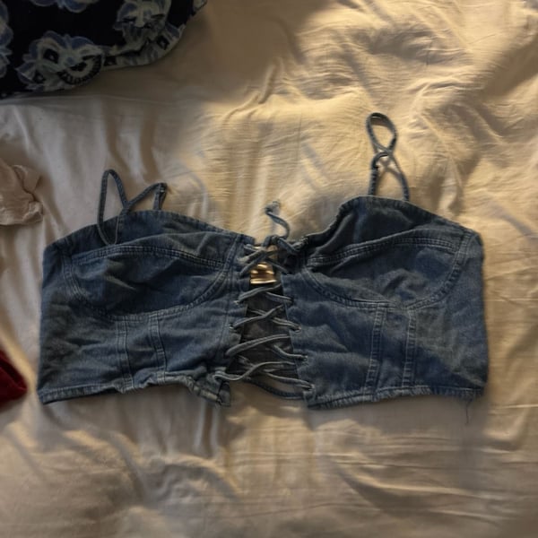 Dizzy Lizzy Denim Lace-Up Bustier Crop Top Size XL