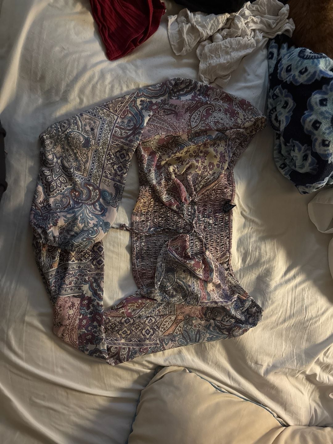 rue21 Paisley Smocked Long Sleeve Crop Top Size XL 1