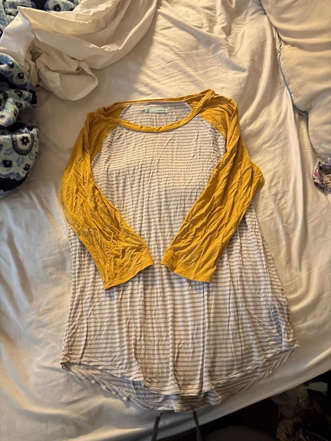 Maurices Striped Raglan Baseball Tee Yellow & Grey Size L 2