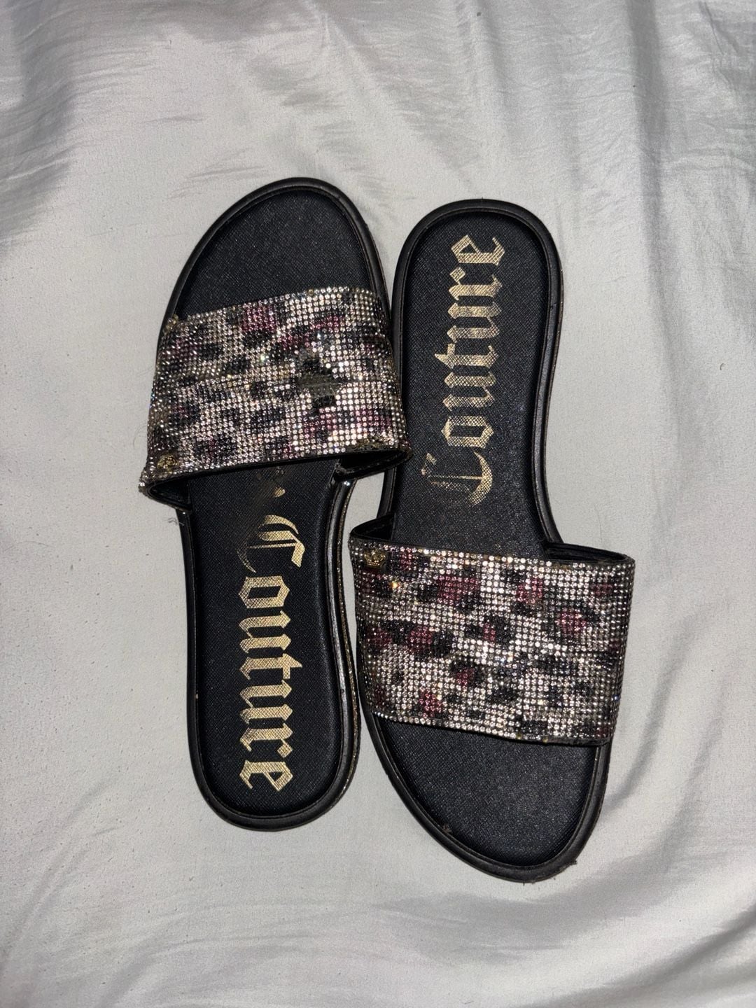 Juicy Couture Leopard Print Rhinestone Slide Sandals 2