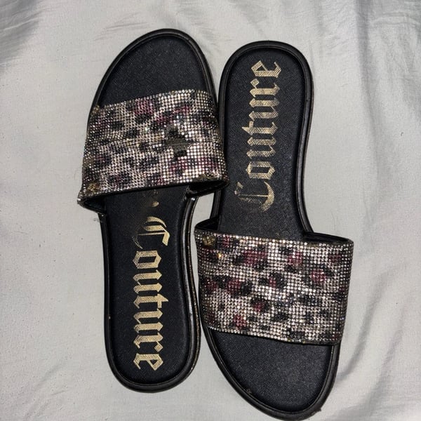 Juicy Couture Leopard Print Rhinestone Slide Sandals