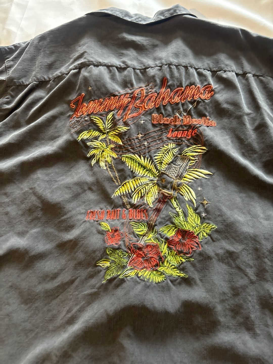 Tommy Bahama 100% Silk Short Sleeve Camp Shirt Black Size L 14