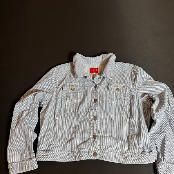 Elle Jacket Blue Striped Light Denim 6-Button Cropped Jean Jacket Size XL