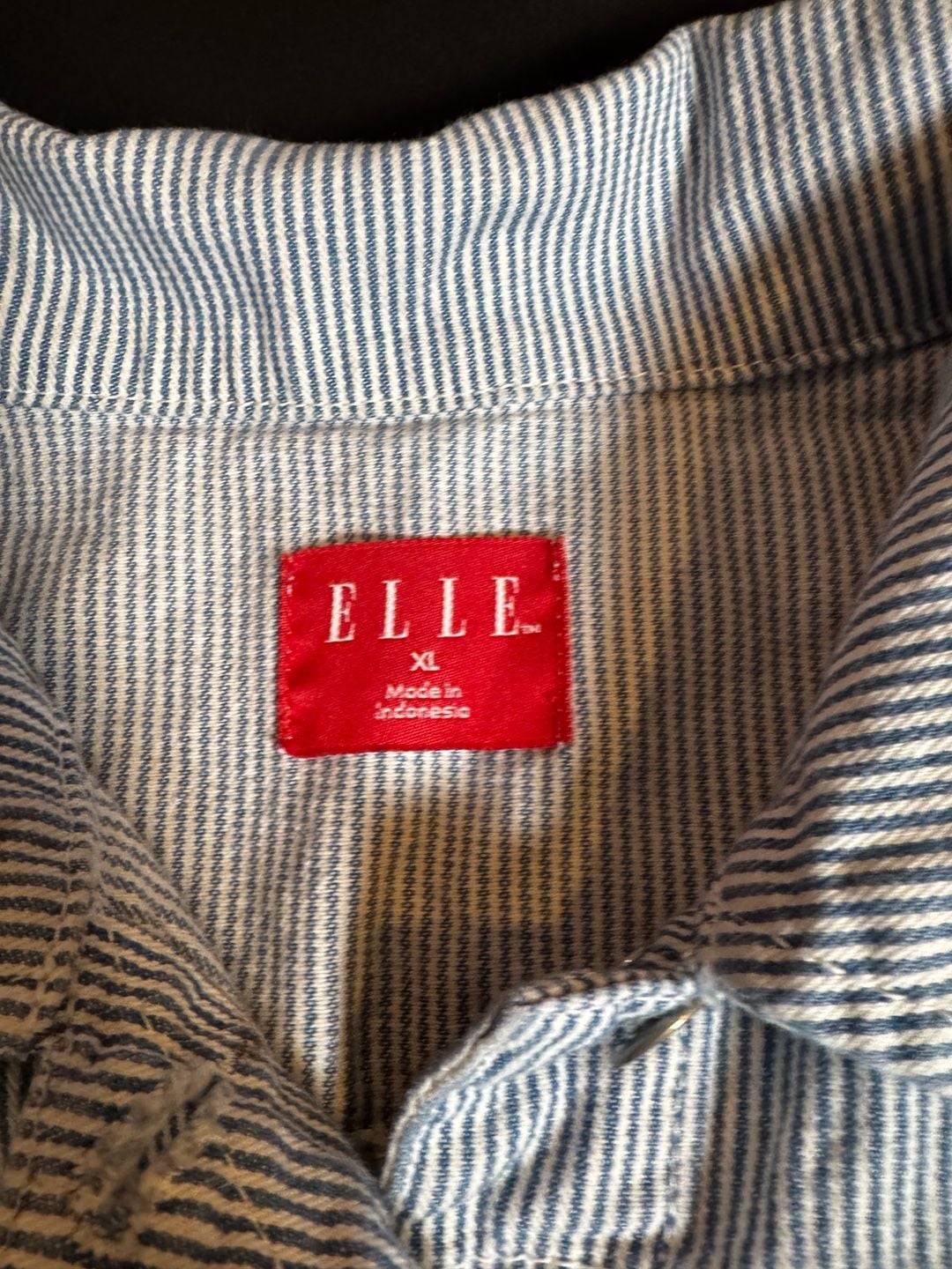 Elle Jacket Blue Striped Light Denim 6-Button Cropped Jean Jacket Size XL 4