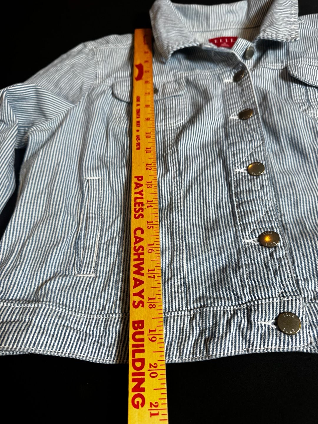 Elle Jacket Blue Striped Light Denim 6-Button Cropped Jean Jacket Size XL 5