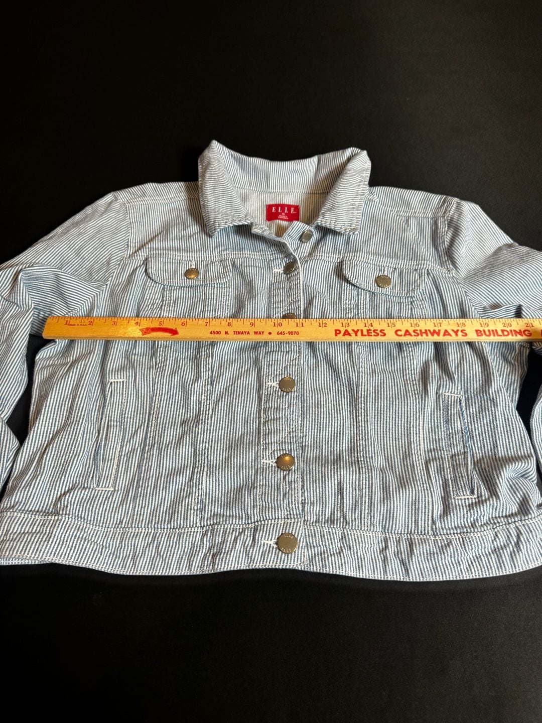 Elle Jacket Blue Striped Light Denim 6-Button Cropped Jean Jacket Size XL 6
