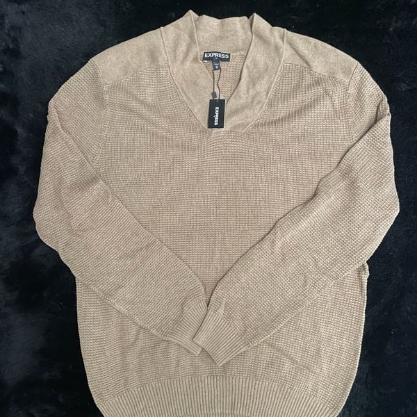 Express Men's Textured Knit V-Neck Sweater Tan Size XL