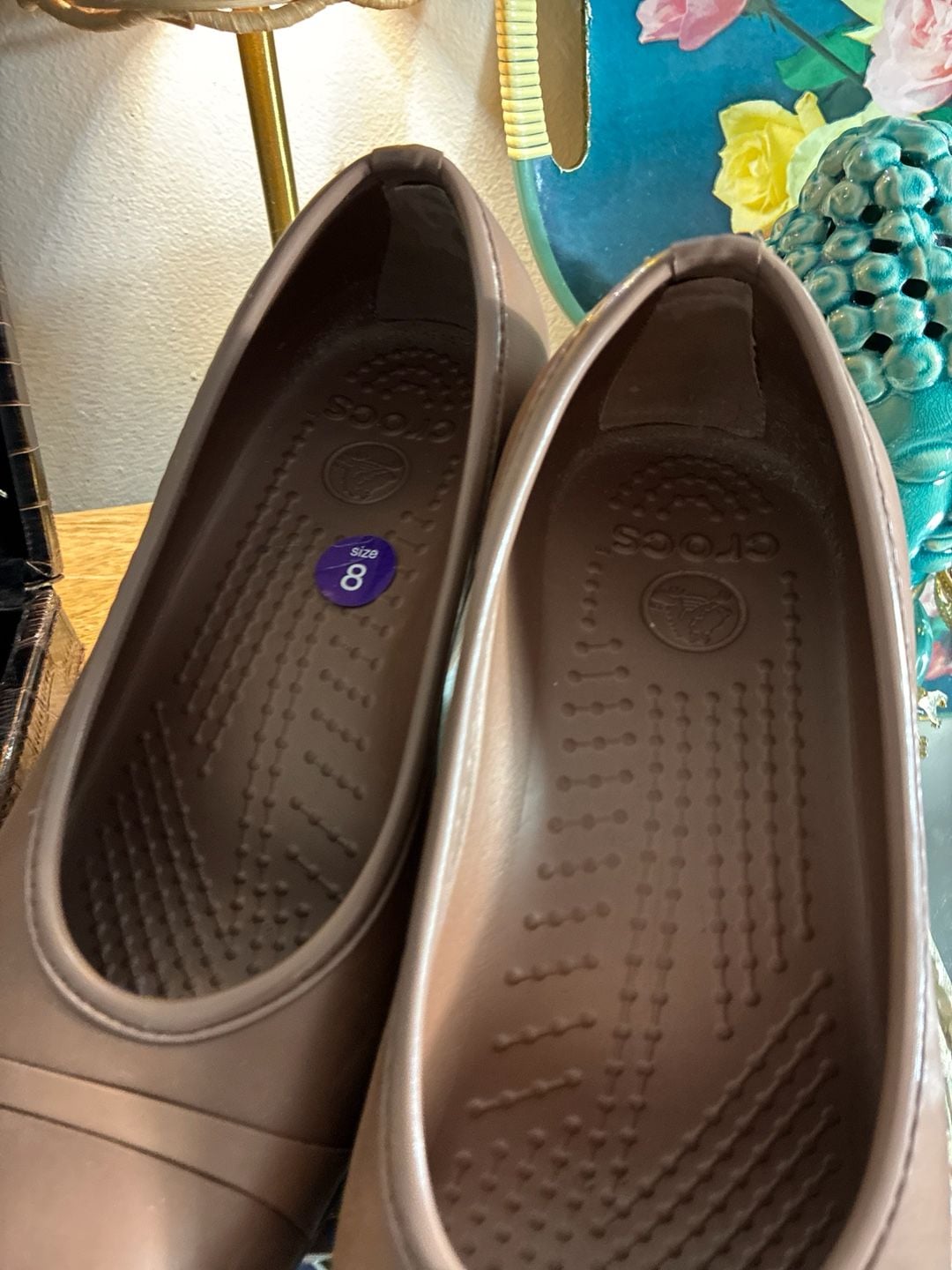 Crocs Cap Toe Wedge Bronze Tan Shoes Size 8 3