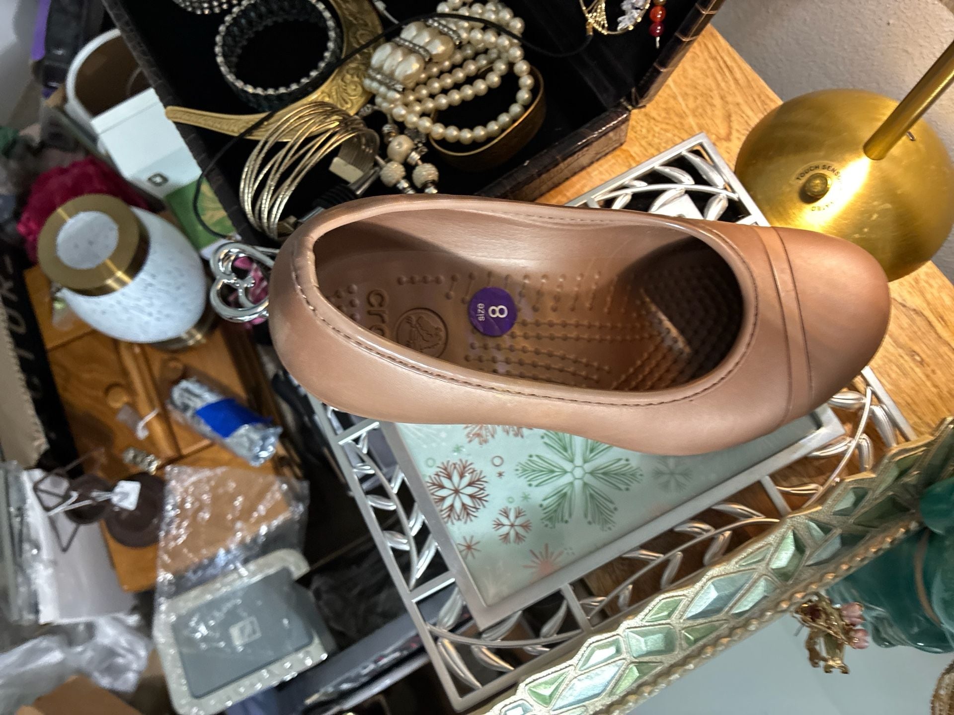 Crocs Cap Toe Wedge Bronze Tan Shoes Size 8 5