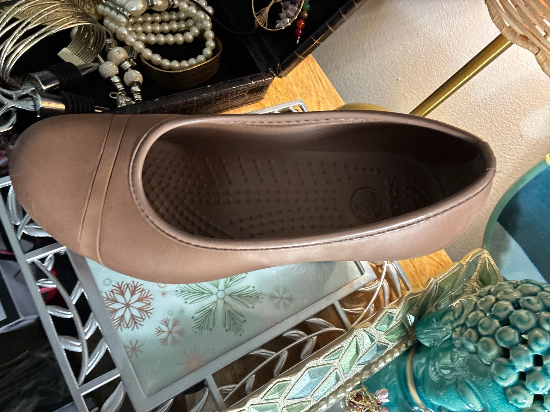 Crocs Cap Toe Wedge Bronze Tan Shoes Size 8 9