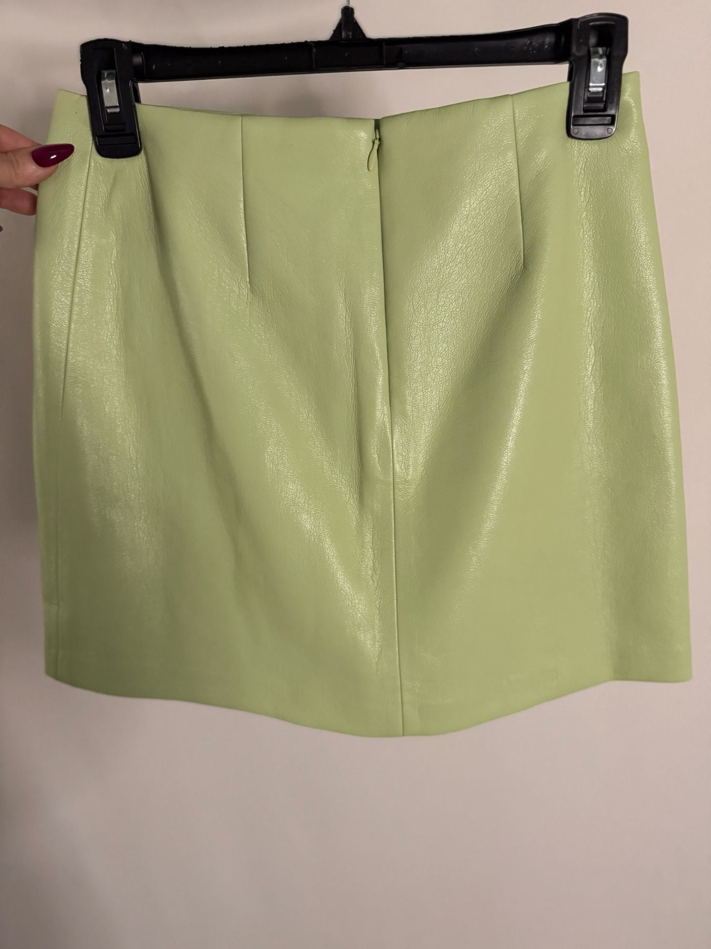 Sunday Best Aritzia Olive Vegan Leather Mini Skirt with Slit Green Size 4 3