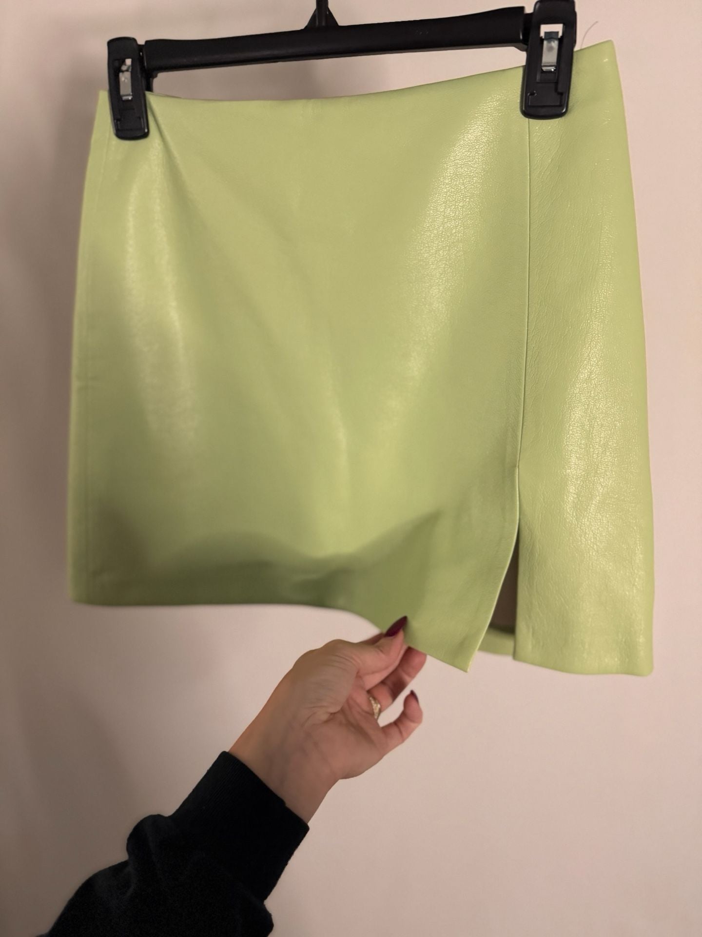 Sunday Best Aritzia Olive Vegan Leather Mini Skirt with Slit Green Size 4 4