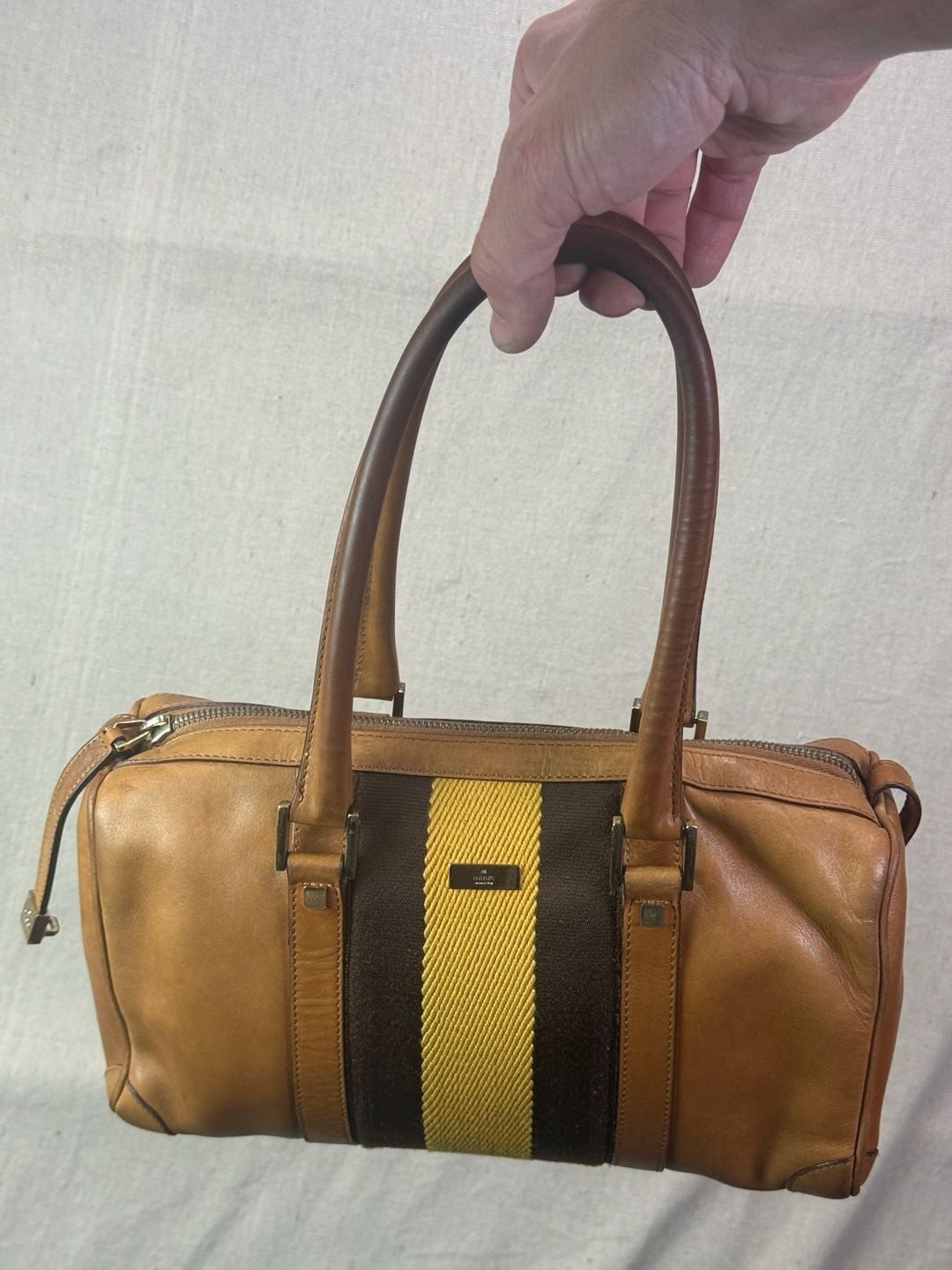 Vintage Gucci Sherry Line Leather Boston Bag Tan Brown 2