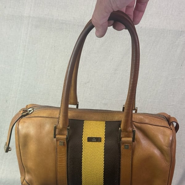 Vintage Gucci Sherry Line Leather Boston Bag Tan Brown