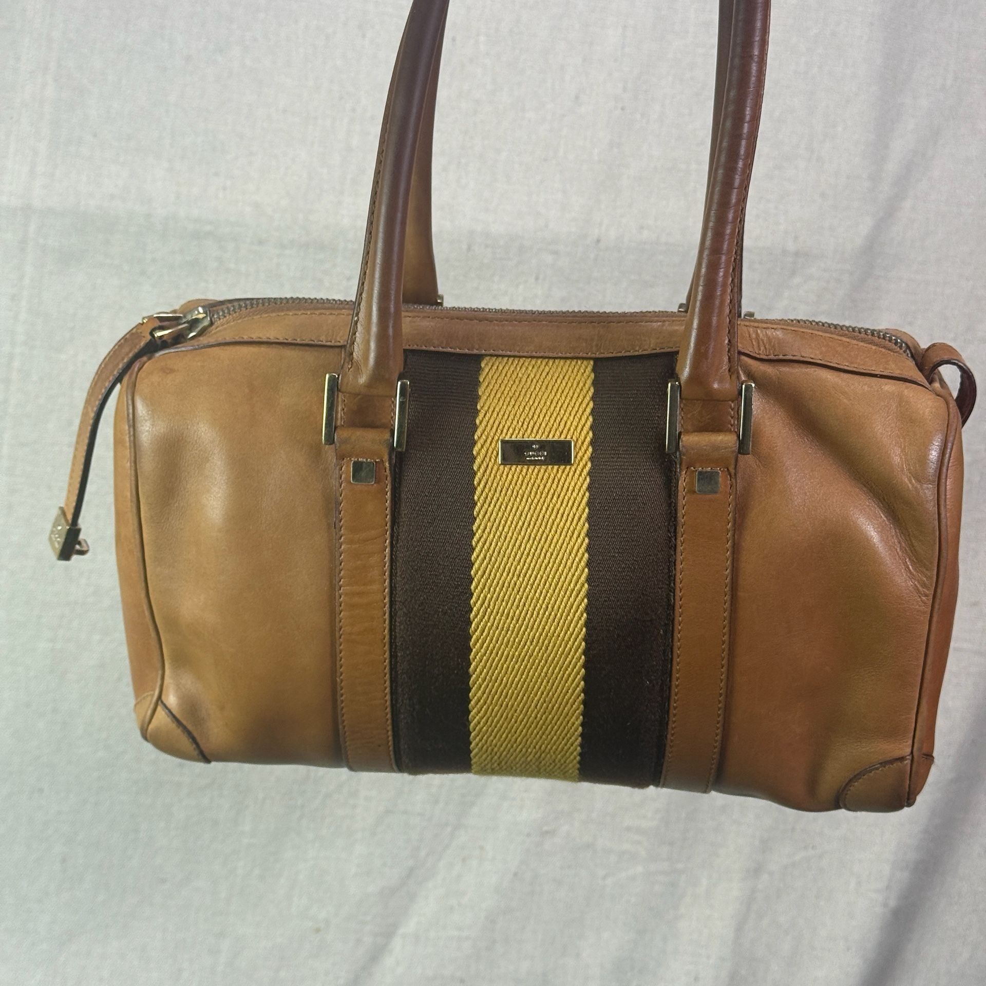 Vintage Gucci Sherry Line Leather Boston Bag Tan Brown 3