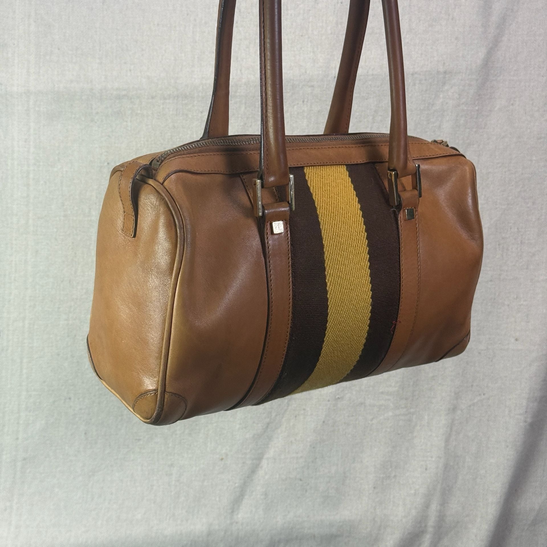 Vintage Gucci Sherry Line Leather Boston Bag Tan Brown 5