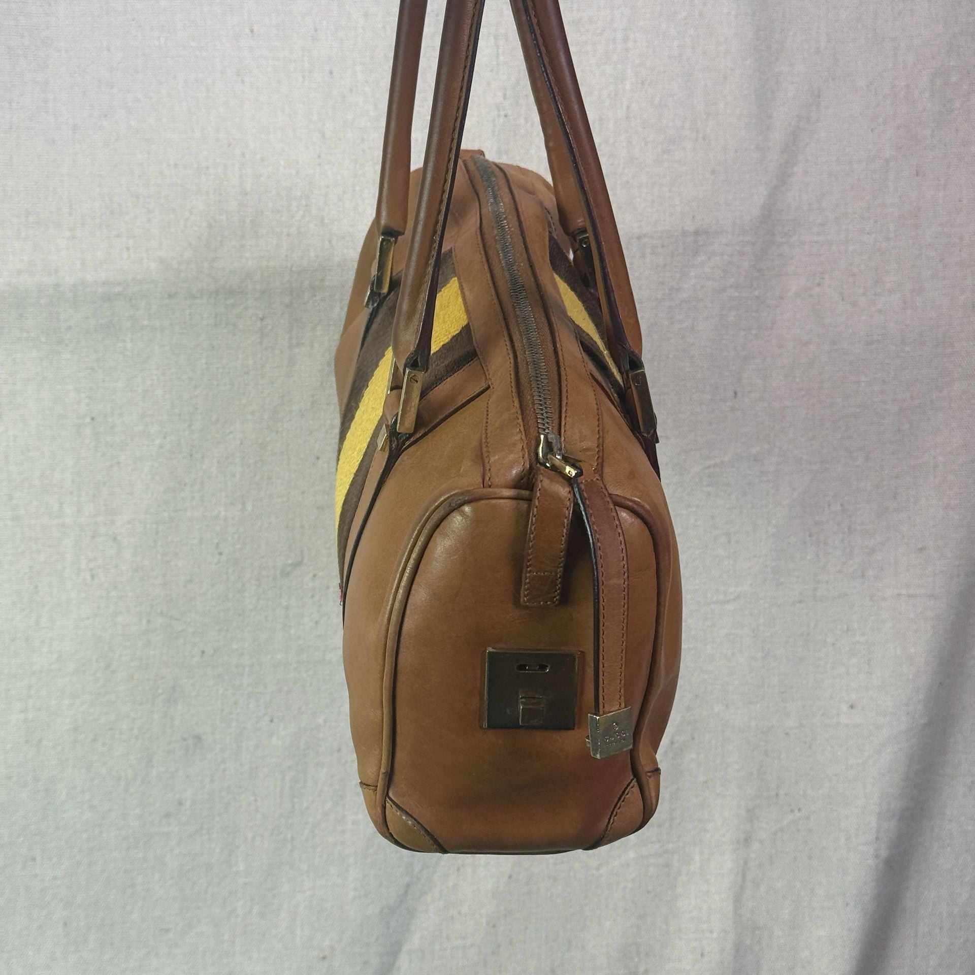 Vintage Gucci Sherry Line Leather Boston Bag Tan Brown 6