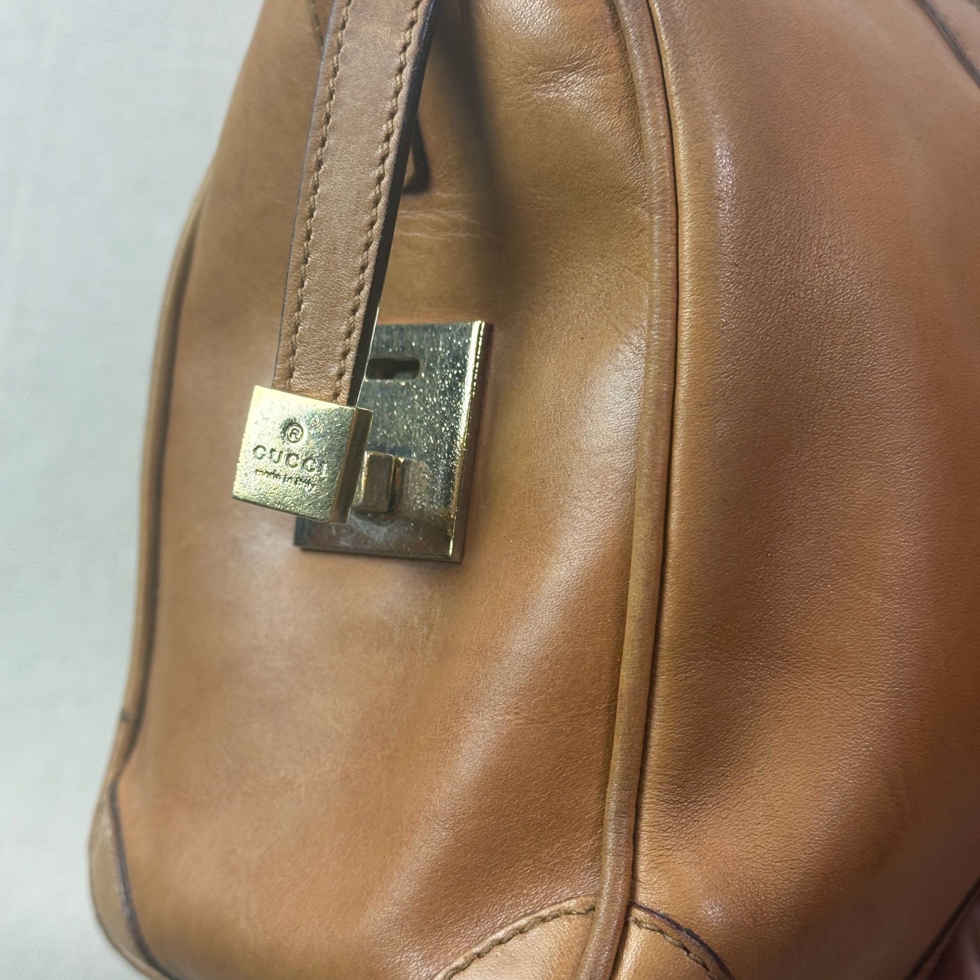 Vintage Gucci Sherry Line Leather Boston Bag Tan Brown 7