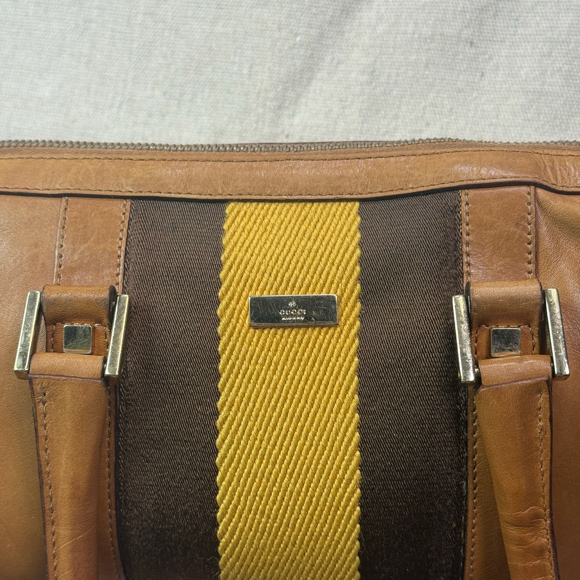 Vintage Gucci Sherry Line Leather Boston Bag Tan Brown 8