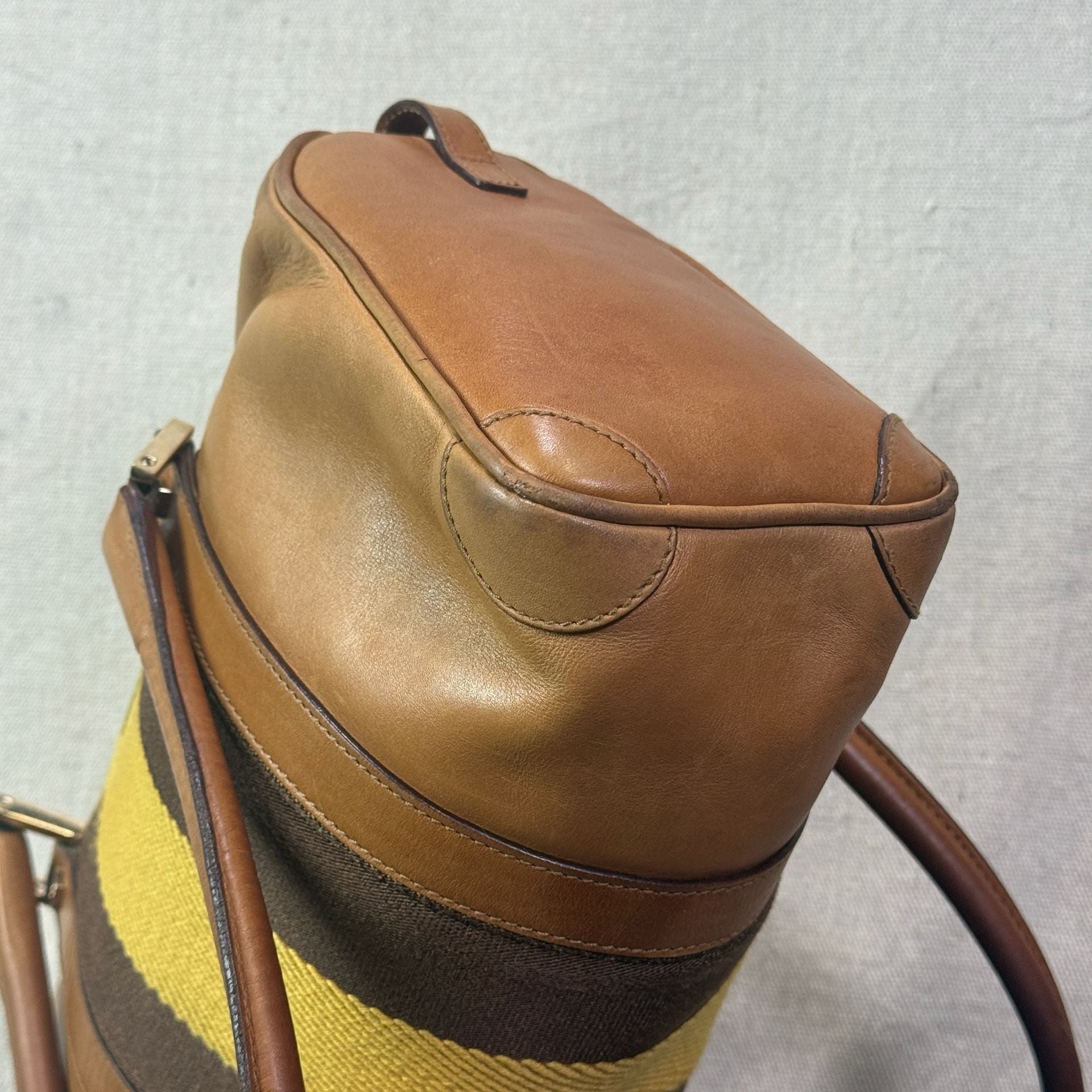 Vintage Gucci Sherry Line Leather Boston Bag Tan Brown 9