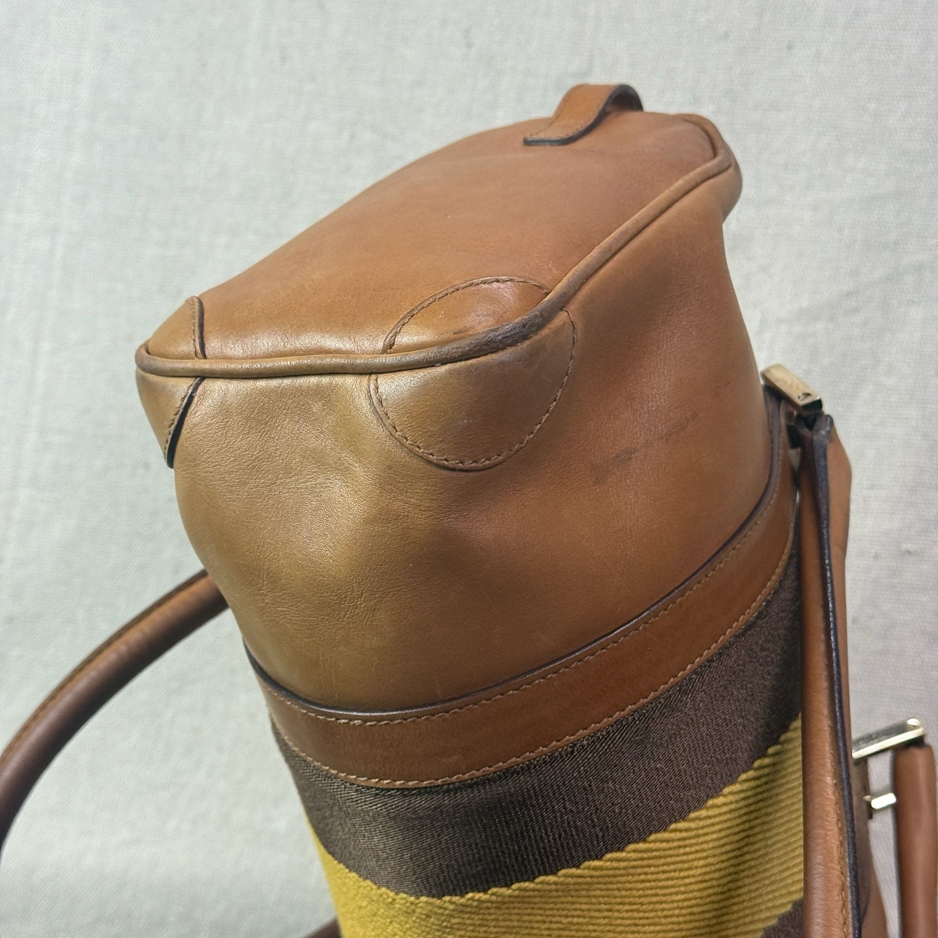 Vintage Gucci Sherry Line Leather Boston Bag Tan Brown 10