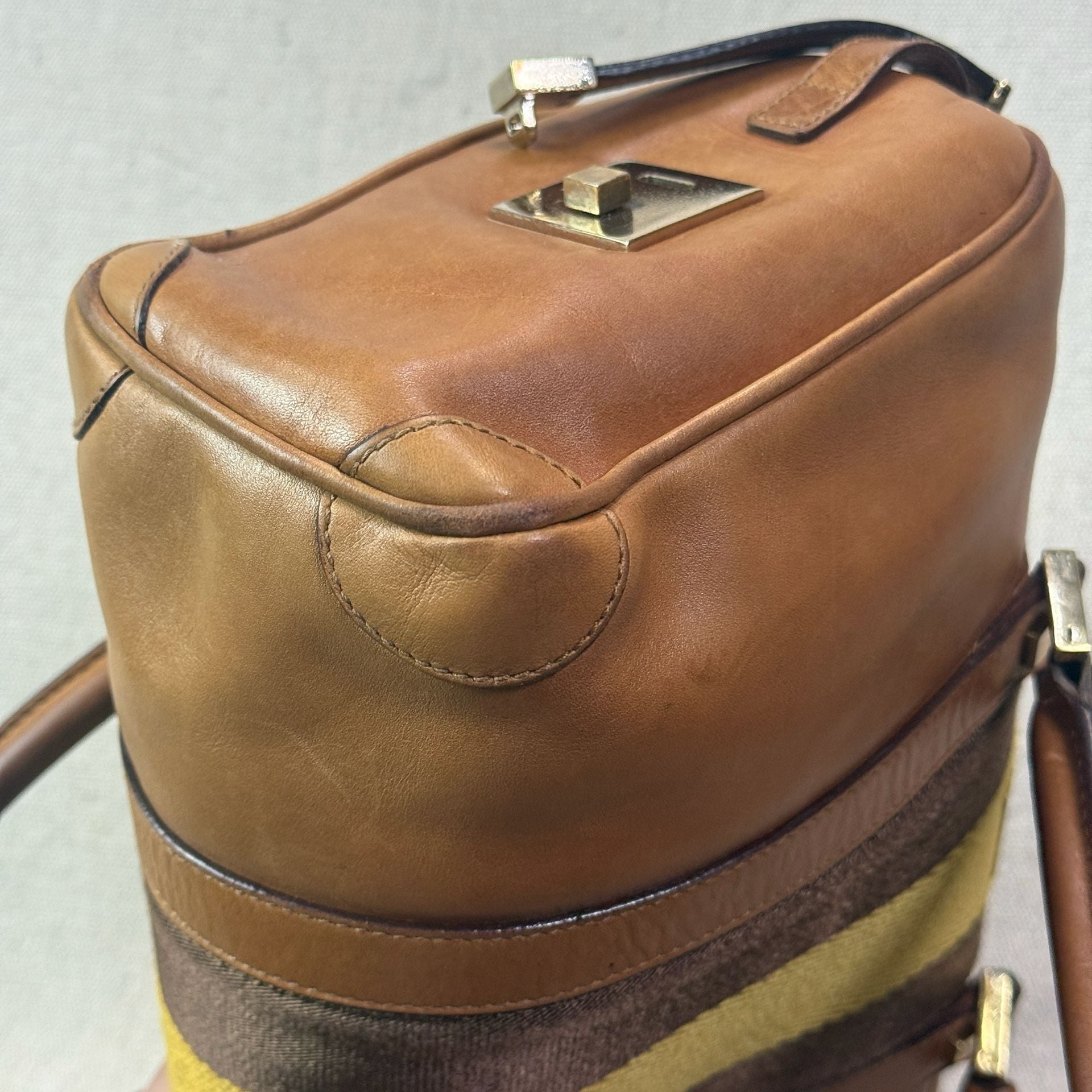 Vintage Gucci Sherry Line Leather Boston Bag Tan Brown 11