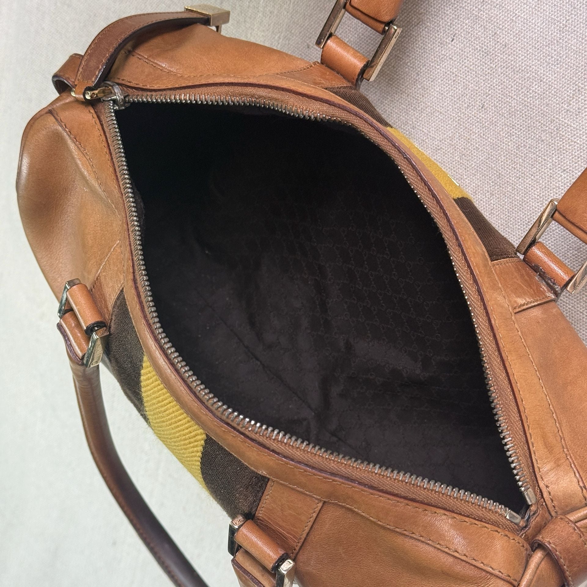 Vintage Gucci Sherry Line Leather Boston Bag Tan Brown 15