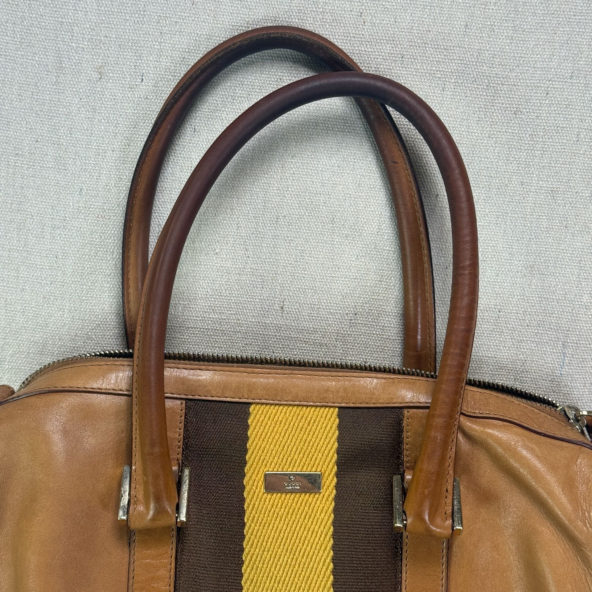 Vintage Gucci Sherry Line Leather Boston Bag Tan Brown 16