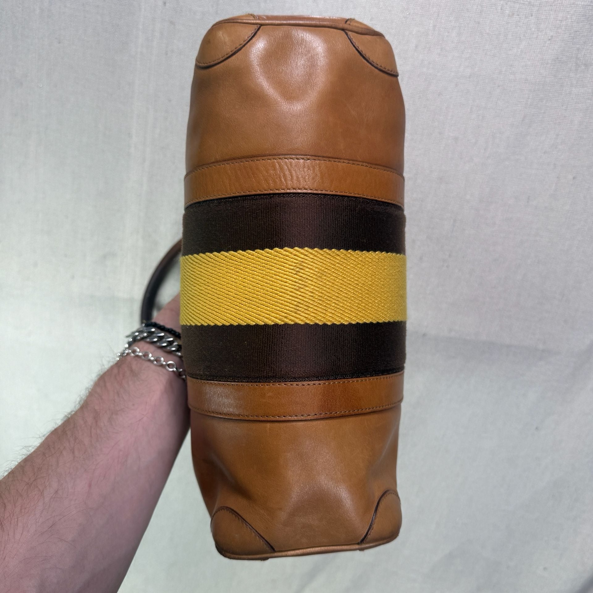 Vintage Gucci Sherry Line Leather Boston Bag Tan Brown 17