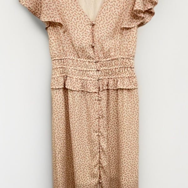 Floral Flutter Sleeve Smocked Waist Midi Dress Size S Feminine Spring Wedding Cottage Core Vibes