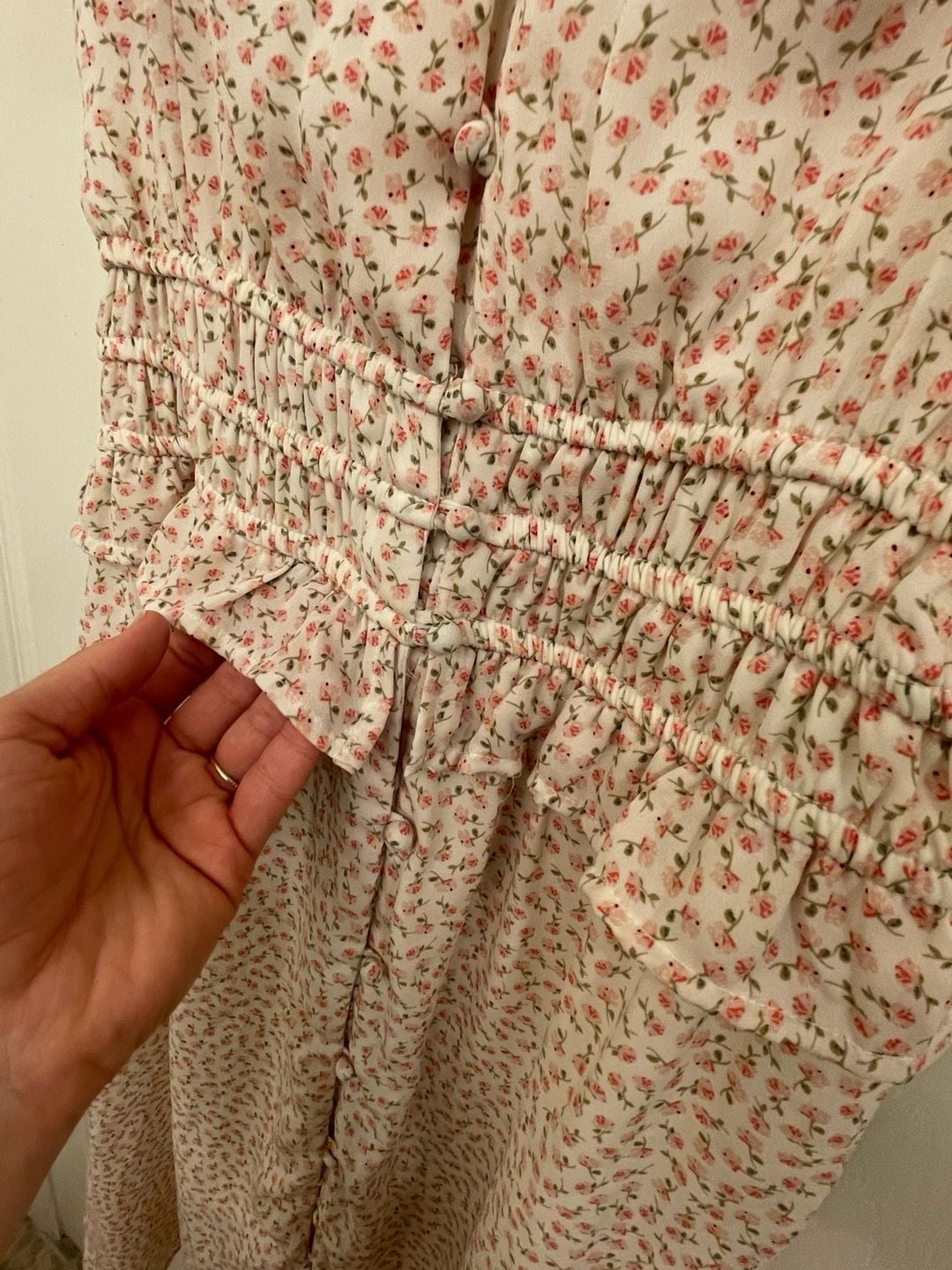 Floral Flutter Sleeve Smocked Waist Midi Dress Size S Feminine Spring Wedding Cottage Core Vibes 4