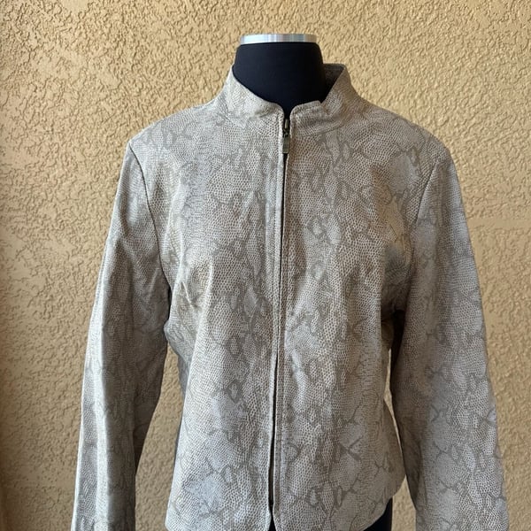 Pamela McCoy Collections Snakeskin Print Genuine Leather Zip Jacket Size L