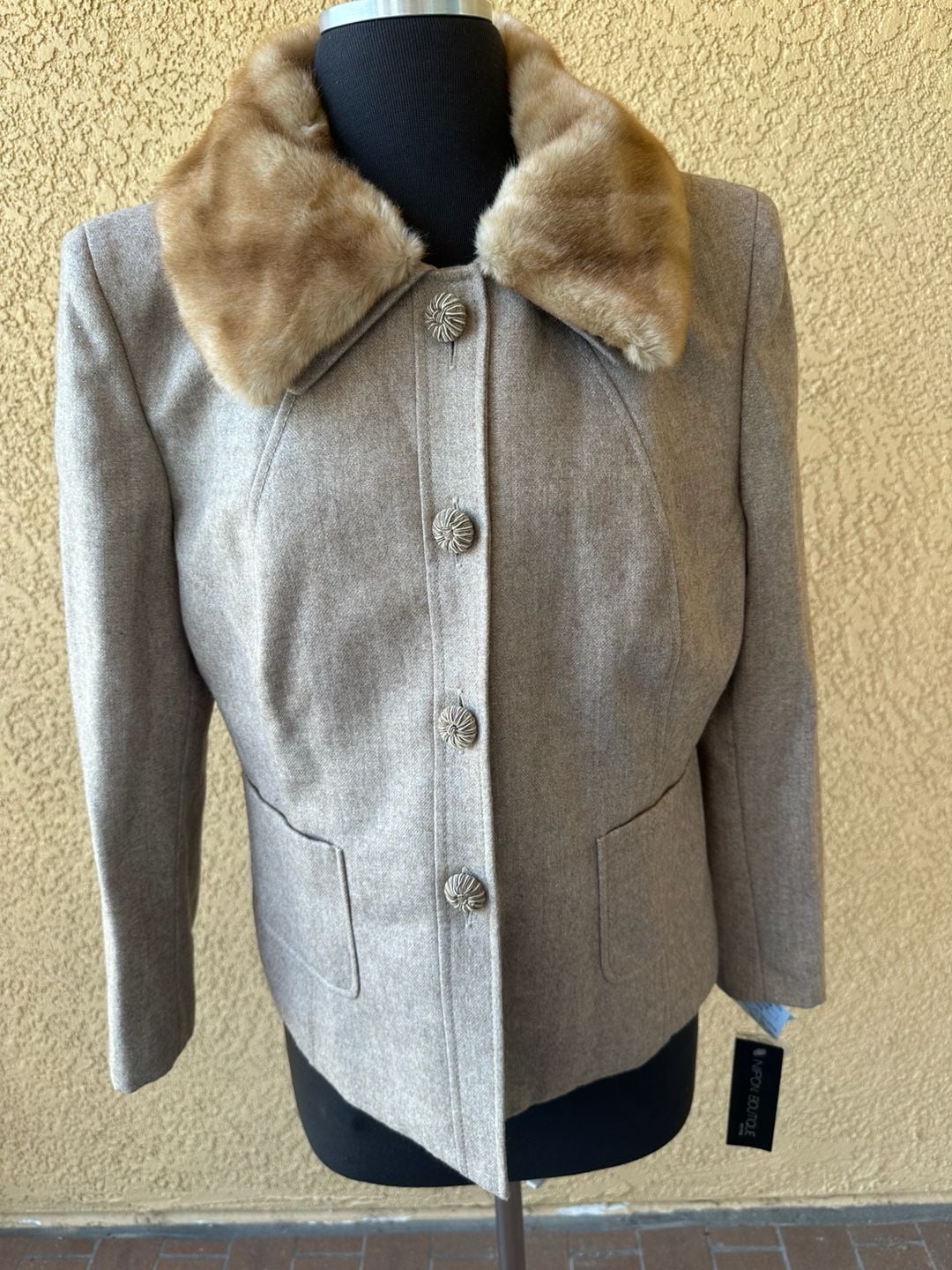 Vintage NWT Nipon Boutique Petite Jacket with Faux Fur Collar Size 14P 2