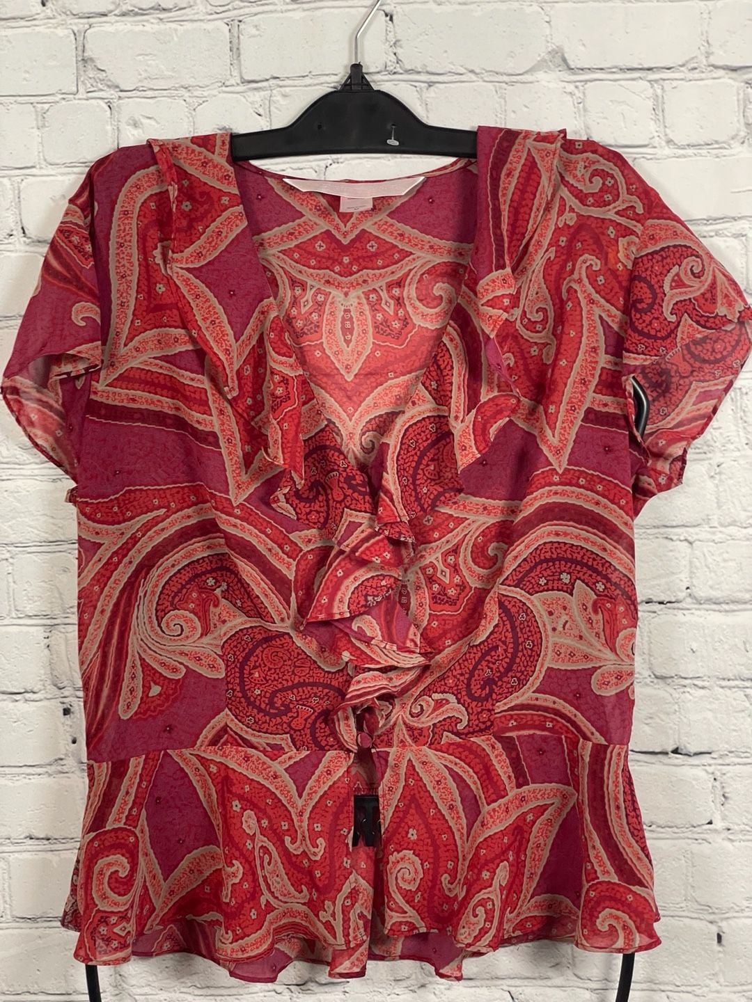 VTG Victoria's Secret Red Paisley Ruffle Peplum Beach Cover Up/Pajama Set Size M 3