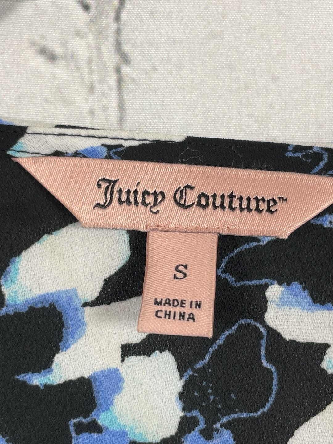 Juicy Couture Abstract Print Sleeveless Blouse Rhinestone/Asymmetric Hem Sz S 4