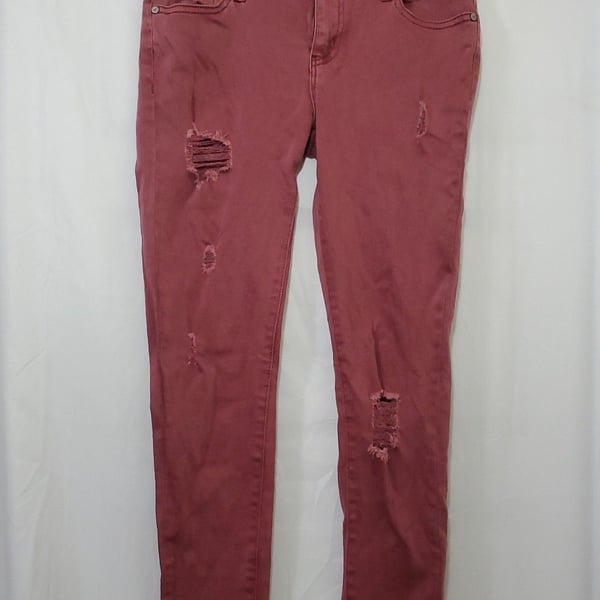 Altar'd State Distressed Skinny Jeans Maroon Size 27/S