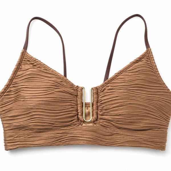 Textured Ruched Bikini Set with Gold Hardware Hardware Moca Color Size M