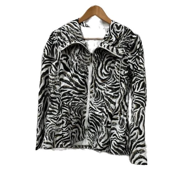 Chico's Zebra Print Zip-Up Peplum Jacket