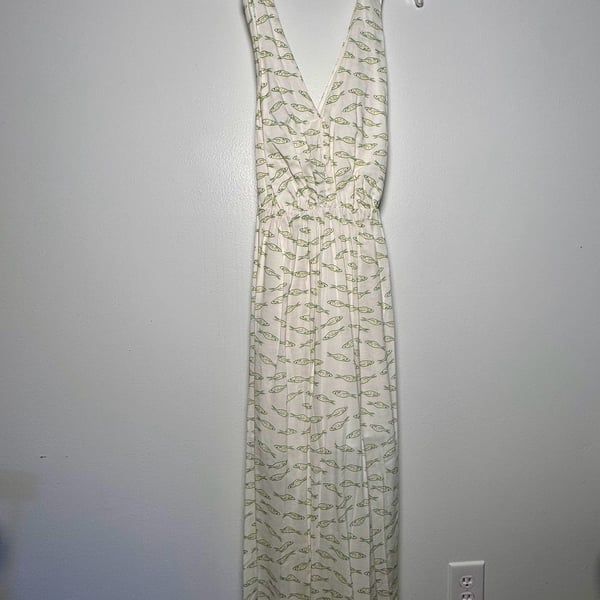A New Day Cream Fish Print V-Neck Sleeveless Maxi Dress Size M