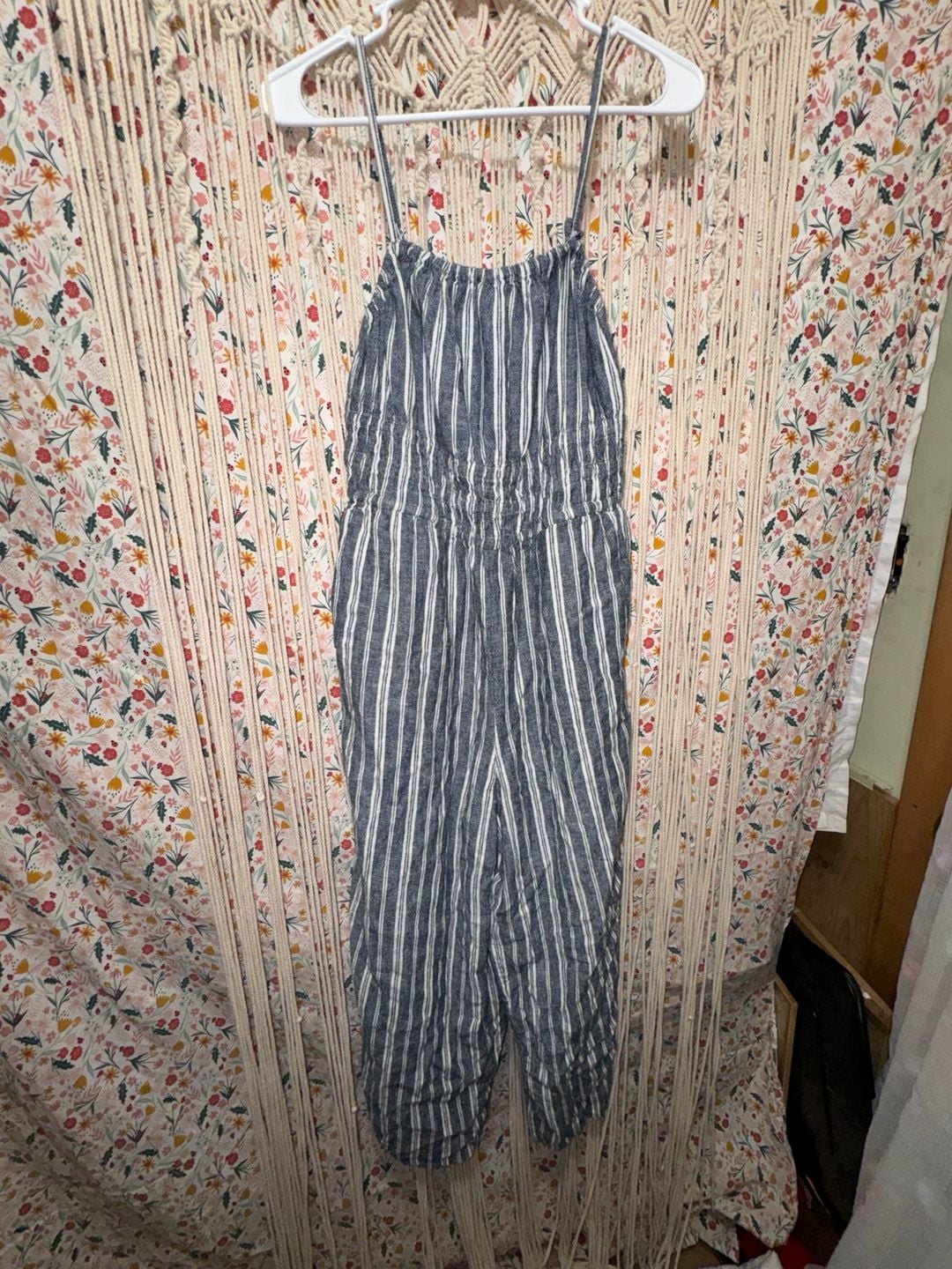Old Navy Blue and White Striped Smocked Jumpsuit Size M 2