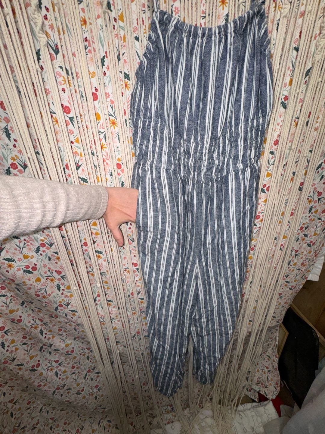 Old Navy Blue and White Striped Smocked Jumpsuit Size M 3