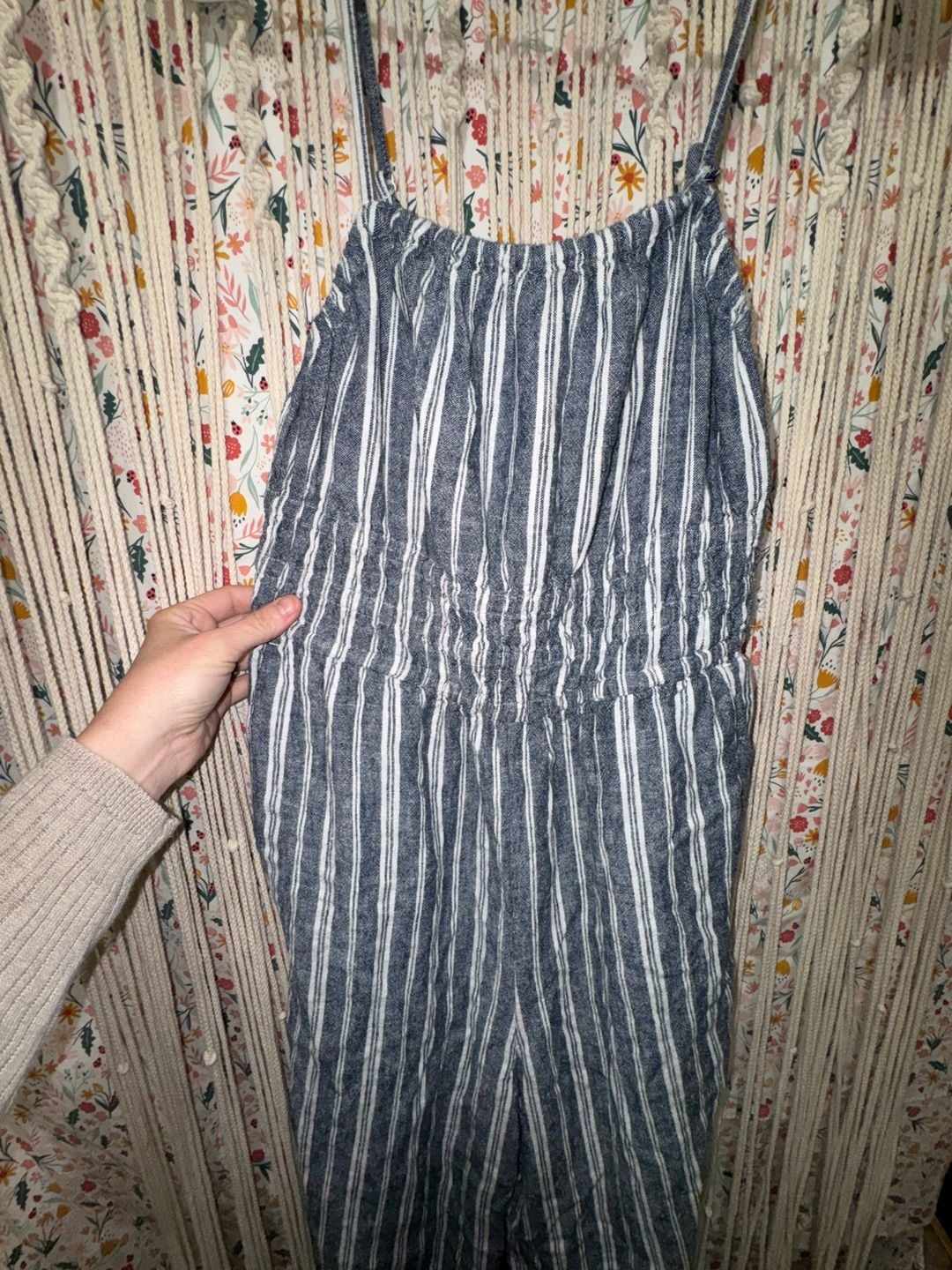 Old Navy Blue and White Striped Smocked Jumpsuit Size M 4