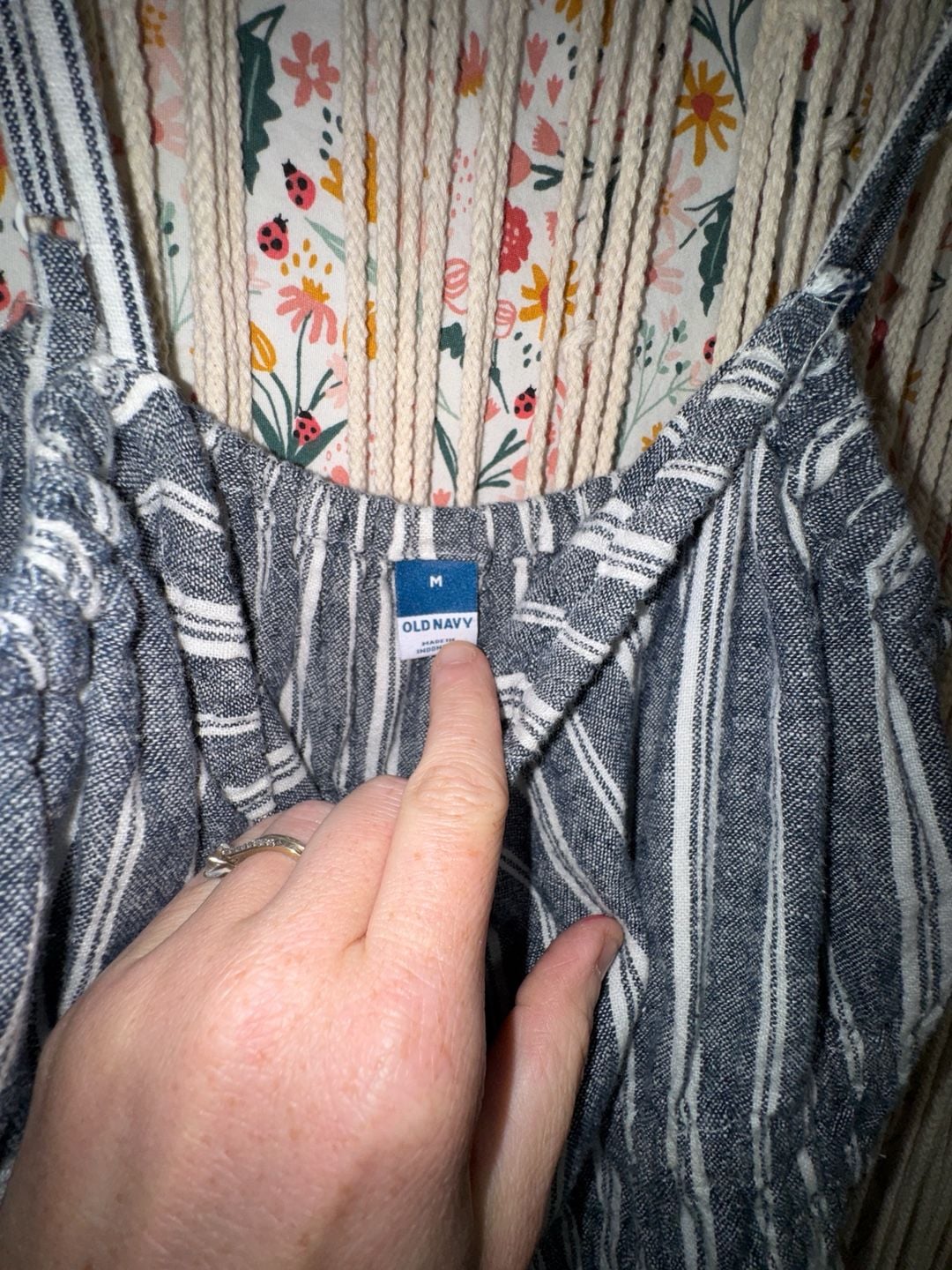 Old Navy Blue and White Striped Smocked Jumpsuit Size M 5