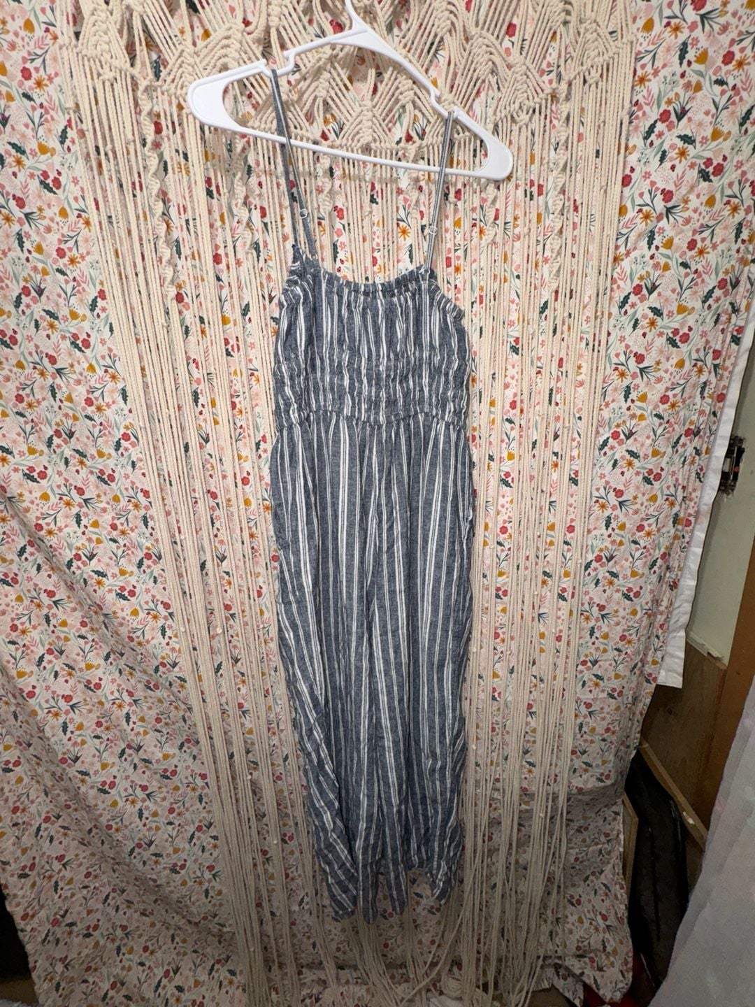 Old Navy Blue and White Striped Smocked Jumpsuit Size M 7
